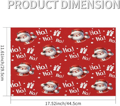 Christmas Xmas Ho Santa Claus Placemats Set of 6 PVC Vinyl Non Slip Table Mats Heat Resistant Place Mats Washable Wipeable Dining Table Mat for Kitchen Decor Party Indoor Outdoor Decorative Gift