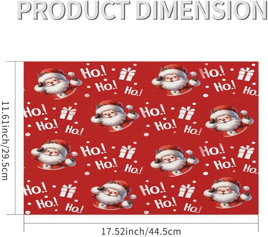 Christmas Xmas Ho Santa Claus Placemats Set of 6 PVC Vinyl Non Slip Table Mats Heat Resistant Place Mats Washable Wipeable Dining Table Mat for Kitchen Decor Party Indoor Outdoor Decorative Gift