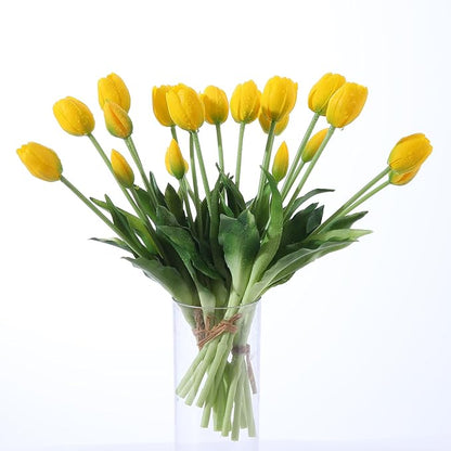 20PCS Yellow Fake Tulips Artificial Flowers Real Touch Latex Faux Tulips UV Resistant Fake Flowers Bouquet for Table Home Decor Party Wedding Garden Decoration
