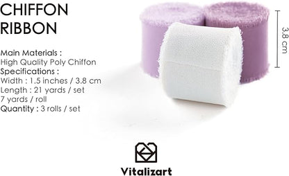 Vitalizart Chiffon Silk Ribbon Handmade Fringe 1.5" x 21 Yd Lavender Light Purple Lilac Frayed Edges Ribbons for Wedding Invitations Bridal Bouquets Gifts Wrapping Crafts Holiday Party Decorations