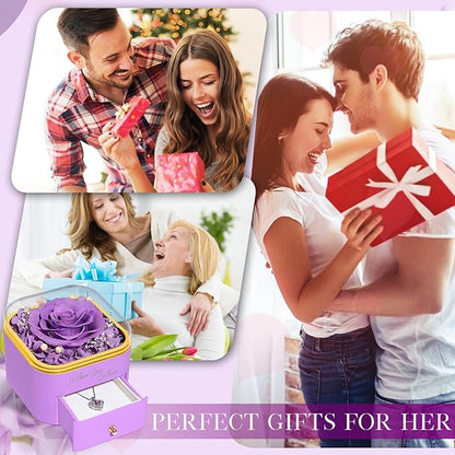 Beferr Birthday Gifts for Women Preserved Real Rose with Necklace Eternal Roses Forever Flowers for Delivery Prime Christmas Day Gifts for Mom Grandma Wife Sister Her from Daughter