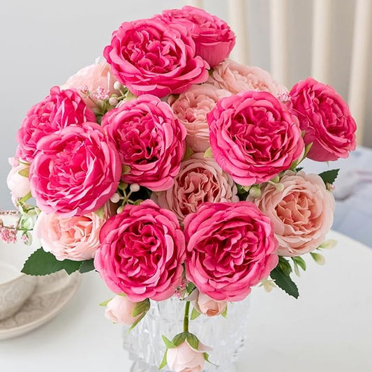 ASTRYAS 4Pcs Pink Peonies Artificial Peonies Silk Flowers, Faux Peony Silk Peonies Flowers Fake Peonies Bouquet for Centerpiece Table Wedding Party Home Decor(Hot Pink& Pink)