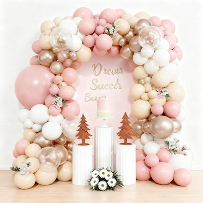 Dusty Pink Balloon Arch Kit, Boho Retro Blush Pink Champagne Gold White Latex Helium Party Balloons Garland for Girls Women Bridal Baby Shower Neutral Wedding Engagement Birthday Party Decorations