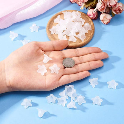 Crafans 50Pcs Acrylic Trumpet Flower Beads Caps Frosted White Flower Charms Bell Floral Pendants Floral Spacer Beads End Caps for Angel Wing Charms Jewelry Making Supplies