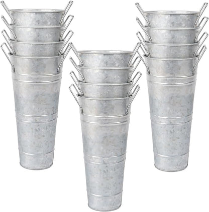 Set of 12 Small 10inch Flower Buckets for Flower Bar,Small Rustic Vase,Galvanized Bucket,Farmhouse Vase,Farmhouse Vases for Flowers (Silver,10'' Height,12pcs)