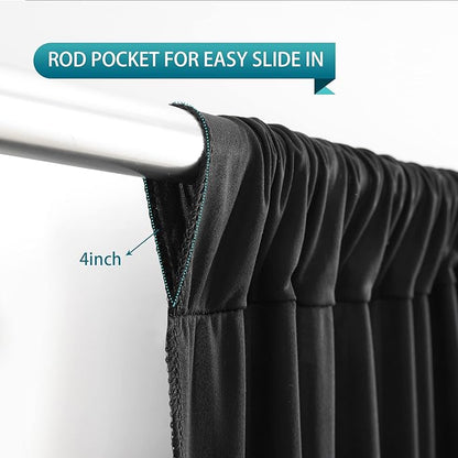 Black Backdrop Curtain 10 Panels-Wrinkle-Free Black Curtains Polyester Photography Drapes for Wedding Birthday Party Photo Background Backdrop Stand- 10FTX40FT