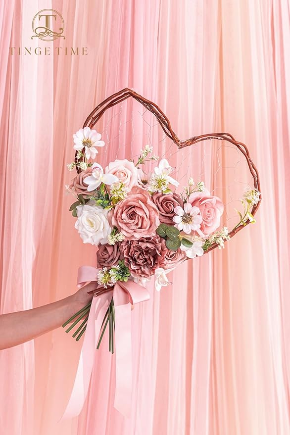 TINGE TIME Artificial Flowers Dusty Rose & Cream Flower Combo for DIY Wedding Bouquets Table Centerpieces Arrangements Party Baby Shower Home Spring Decorations
