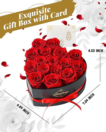 16 Flowers Forever Preserved Roses in Heart Box, Preserved Flowers Womens Birthday Gifts for Women Mothers Rose Gift for Her Romantic Eternal Real Rose for Women Mom Wife