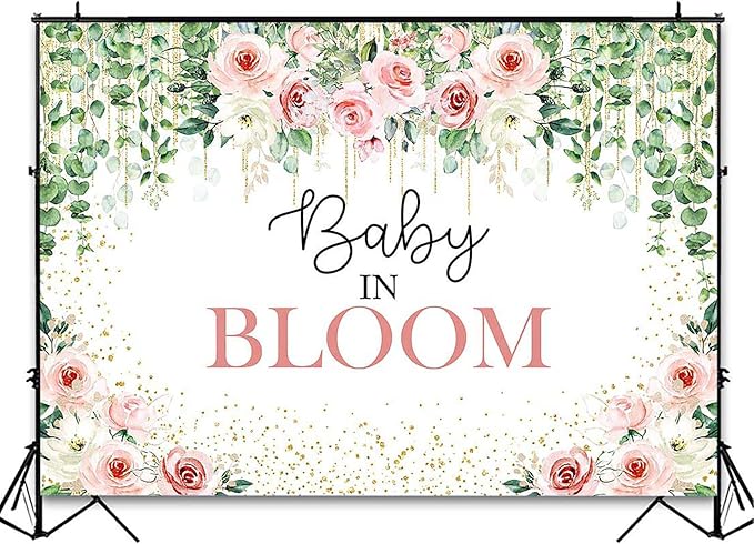 Avezano Baby in Bloom Backdrop Sage Green Leaves with Pink Flowers Baby Shower Party Decorations Baby Girl's Greenery Floral Nature Theme Photography Background Cake Table Banner (5x3ft(60x36in))
