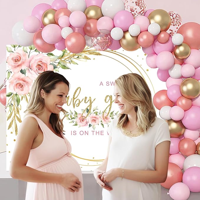 Mocsicka Floral Sweet Baby Girl Backdrop It's a Girl Baby Shower Background Watercolor Pink Floral Baby Shower Party Cake Table Decoration Photo Booth Props (10x7ft)