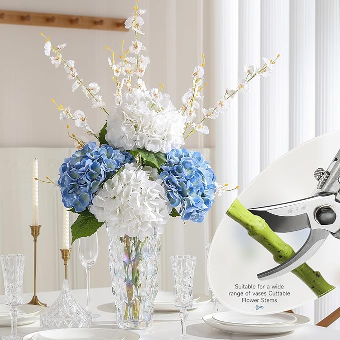 3Pcs Hydrangea Artificial Flowers, 22.44" Real Touch Latex Faux Hydrangea with Long Stems & Leaves for Home Office Decor or Wedding, Party, Centerpieces, Floral Arrangements (Blue)