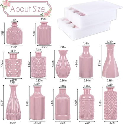Blush Pink Glass Bud Vase Set of 12 – Mini Vintage Vases for Flowers, Centerpieces, Wedding & Home Décor