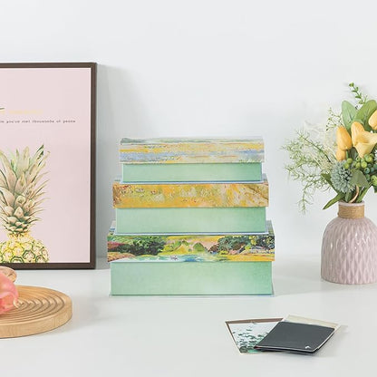 Soul & Lane Decorative Storage Boxes with Lids, Set of 3 Cardboard Boxes for Home Décor and Documents, Memory Organizers for Keepsakes with Magnetic Closure, Photo Storage, Pastoral Tranquility