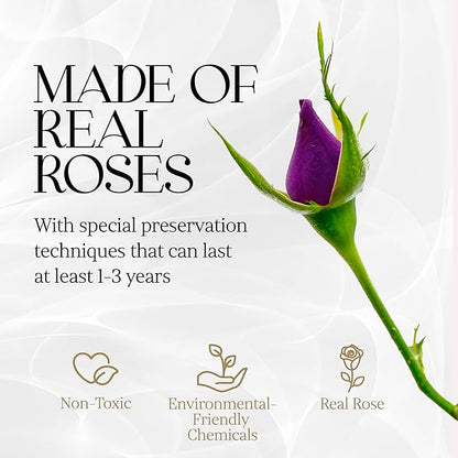 GLAMOUR BOUTIQUE 7 Flower Forever Heart Shape Box - Preserved Roses Gift for Her, Preserved Flowers, Purple