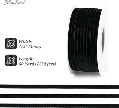 MAYREEL Black Velvet Ribbon 1/8 Inch Vintage Thin Ribbon for Wedding Invitations Gift Wrapping Party Favor Boxes Crafts 50 Yards