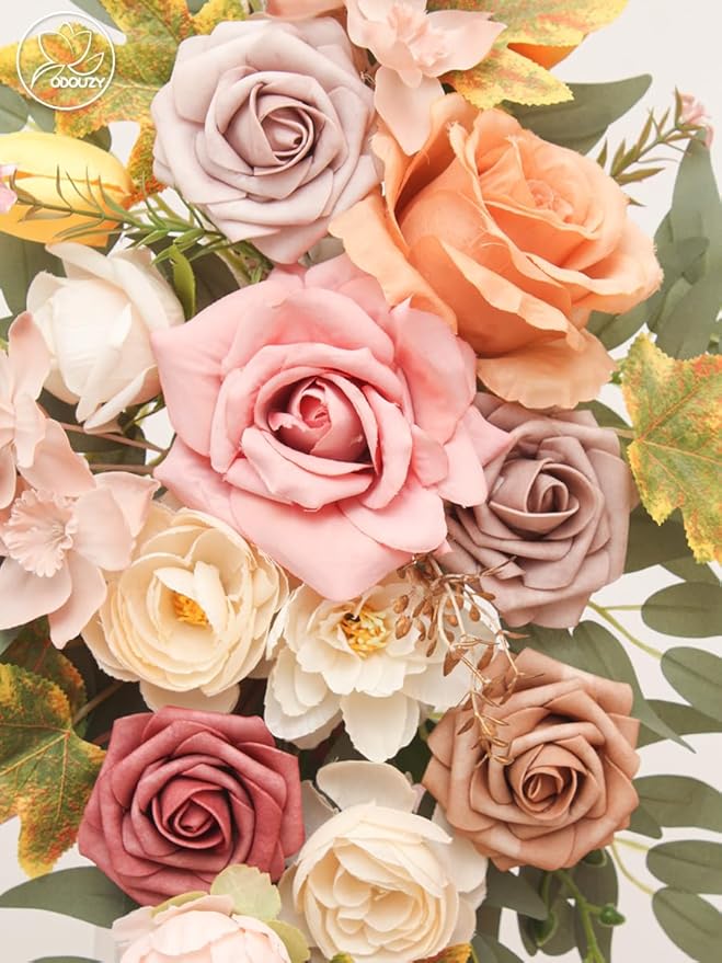 Wedding Arch, Artificial Flowers, Wedding Decor with Drapes (Set of 4)，Be Suited to Banquet, Party, Wedding Decor Ceremony and Background Decoration (Champagne Pink)