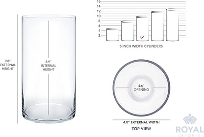 Royal Imports Flower Vase Acrylic Cylinder - Decorative Centerpiece for Home or Wedding - Non Breakable Plastic, 5"X10" Tall Round - Clear