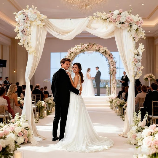 Artificial Wedding Arch Flowers Kit (Pack of 5),2pcs Artificial Hanging Flower Arch Decor,for Wedding Ceremony Arbor Reception Backdrop Rose Floral Party Outdoor Decoration White Champagne