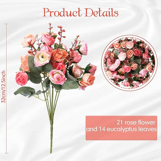 Geosar 8 Pcs Rose Artificial Flowers Fake Flowers Bouquet 21 Heads Silk Faux Floral Bundles with Stem for Home Bridal Wedding Arrangements Table Centerpieces Party Decor (Pink)