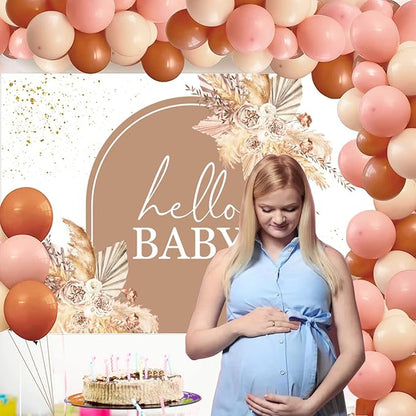 InMemory Boho Baby Shower Backdrop Decorations for Girl Pampas Floral Arch Hello Oh Baby Backdrops Banner Sign Photography Background for Girls Bohemian Baby Shower Party Decor Photo Booth Props 6x4ft