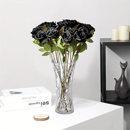 20PCS Artificial Roses with Long Stems - Realistic Silk Flowers, Fake Roses Real Touch Bouquet of Roses for Home Decor, Bridal Wedding Party Table Centerpieces, Bulk Faux Rose Flowers (Black)