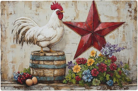 Farmhouse Chicken Placemats Set of 4 Washable Table Retro Rooster Heat-Resistant Cotton Linen Place Mats for Dining Table Kitchen Indoor Outdoor Party Holiday Decor