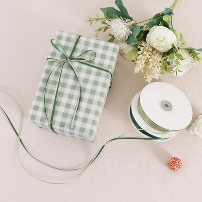 TONIFUL 1/8 Inch x 200 Yards Sage Thin Solid Satin Ribbon Giant Spool Double Face Ribbons for Crafts Hanging Tags Invitation Card Balloons Bouquet Hair Gift Wrapping Party Decoration