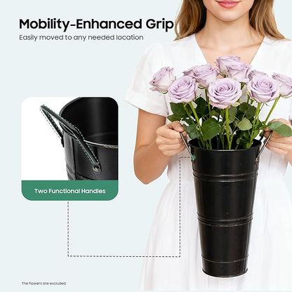 8PCS Galvanized Metal Vase with Handles Farmhouse French Flower Bucket Vases for Cut Flowers for Flowers Country Wedding Table Centerpieces