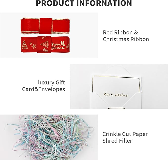 YINUOYOUJIA Large Gift Boxes with Lids 16.5x13x5.5 inches,Boxes for Christmas Presents,Contains Card,2 Roll Ribbons,Shredded Paper Filler.（Red