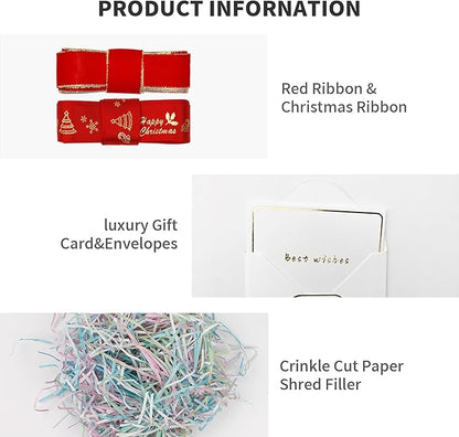 YINUOYOUJIA Large Gift Boxes with Lids 16.5x13x5.5 inches,Boxes for Christmas Presents,Contains Card,2 Roll Ribbons,Shredded Paper Filler.（Red