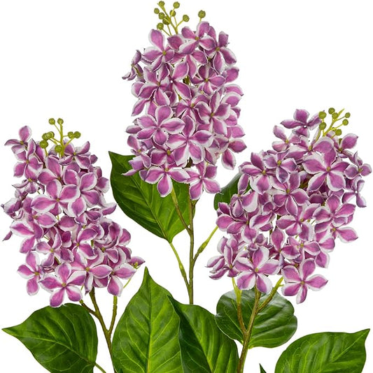 Artificial Lilac Flowers 30" Tall – Set of 3 Silk Lilac Flower Stems for Home Decor, Wedding Centerpieces, Faux Floral Arrangements – Purple Artificial Flowers for Vase, Spring & Farmhouse Décor