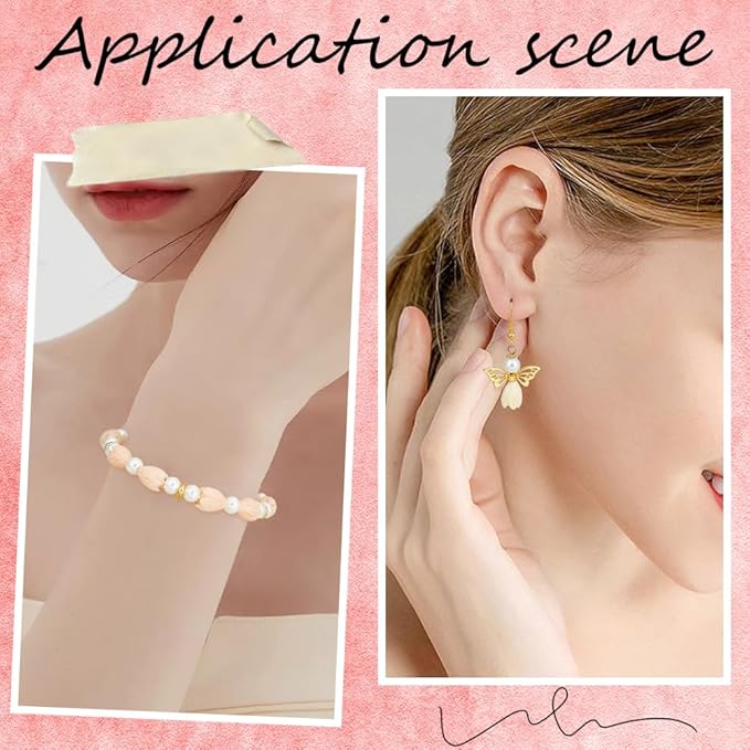 1 Box 100pcs Flower Shape Beads Light Pink Flower Beads Artificial Synthetic Coral Peach Color and Creamy White Spring Flowers Loose Spacer Jasmine Bead for Jewelry Making Necklace Bracelet