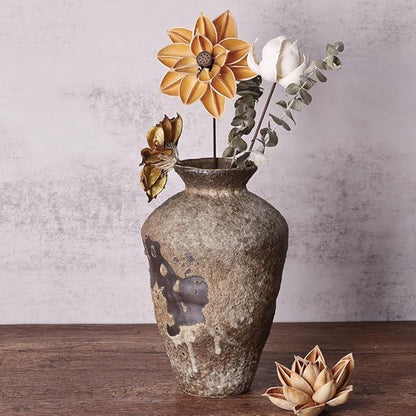 Wabi Sabi Decor Rusty Vintage Vase - 8.7" Tall Rustic Farmhouse Wabi Sabi Vase for Centerpiece, Textured Pottery Flower Vases for Home Decorative, Table, Living Room, Bedroom, Bathroom, Kitchen