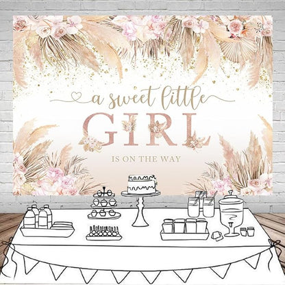 Mocsicka Boho Hello Baby Backdrop Boho Chic Pink Flowers Baby Shower Background A Sweet Little Girl is on The Way Party Cake Table Decorations Photo Booth (10x6.5ft)