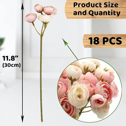 Hananona 18 Pcs Artificial Silk Rose Flowers Persian Ranunculus Bouquet Asian Buttercup,Suitable for Core Decorations,Weddings,Home (Pink, 2)