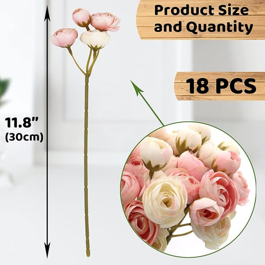 Hananona 18 Pcs Artificial Silk Rose Flowers Persian Ranunculus Bouquet Asian Buttercup,Suitable for Core Decorations,Weddings,Home (Pink, 2)