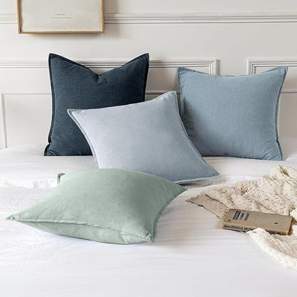 MIULEE Decorative Linen Pillow Covers 28x28 Inch Light Blue Boho Farmhouse Neutral Couch Throw Pillows for Bed Pack of 2 Accent Modern Pillowcase Sofa Livingroom Home Decor