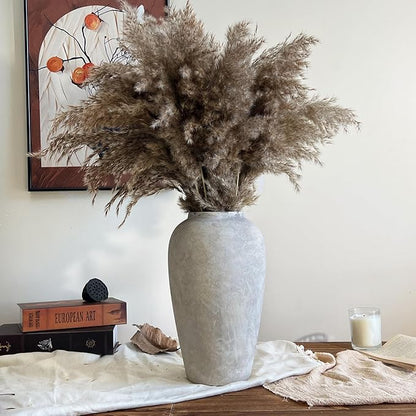 12 Inch Ceramic Rustic Vase, White Grey Farmhouse Flower Vases for Centerpieces & Home Decor, Handmade Pottery Vase for Living Room, Bedroom & Wedding Decor, Vintage Ceramic Vases for Gifts