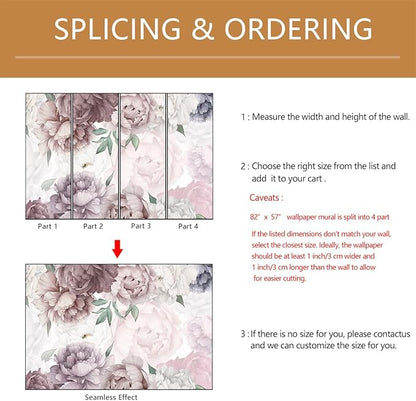 Vintage Floral Wallpaper Peel and Stick Watercolor Peony Self Adhesive Wall Mural for Living Room and Bedroom 82"x57"