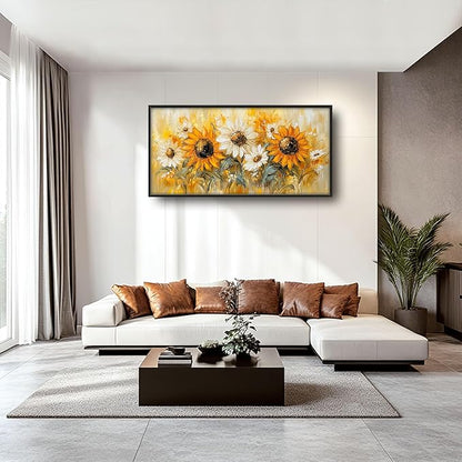 Farmhouse Sunflower Large Wall Art Country Flower Pictures Wall Decor Floral Canvas Daisy Print Painting Modern Artwork Home Decoration for Bathroom Office Living Room Bedroom Framed 60"x30"