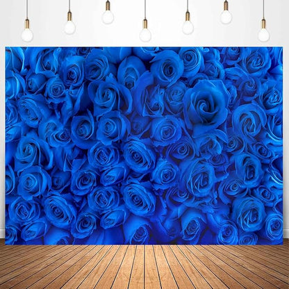 Blue Rose Flower Backdrop Royal Blue Rose Floral Valentines Photography Background Wedding Bridal Shower Photo Backdrops Birthday Party Decorations Portraits Photo Shoot Props 10x7ft