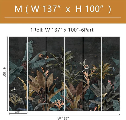 Dark Jungle Wallpaper Peel and Stick Tropical Plant Leaves Self Adhesive Mural for Living Room Bedroom 137"x100"