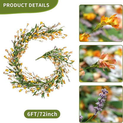 Artgar Flower Garland 6Ft Spring/Summer Garland Floral Garlands for Mantle All Year Round Paper Garlands Decor for Indoor Outdoor Home Wedding Arch Porch Stair Backdrop Year Round Decor (Yellow White)