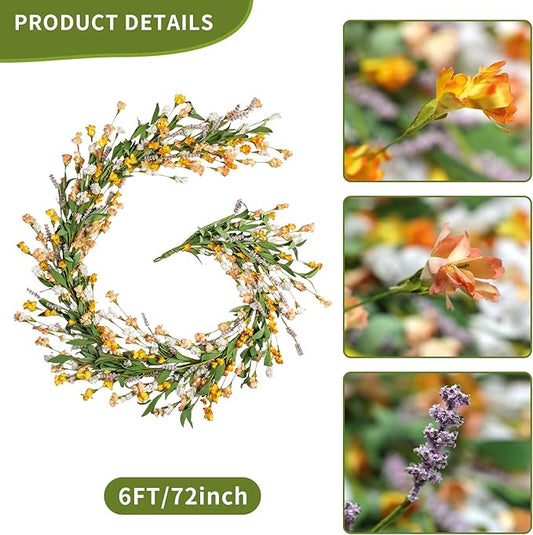 Artgar Flower Garland 6Ft Spring/Summer Garland Floral Garlands for Mantle All Year Round Paper Garlands Decor for Indoor Outdoor Home Wedding Arch Porch Stair Backdrop Year Round Decor (Yellow White)