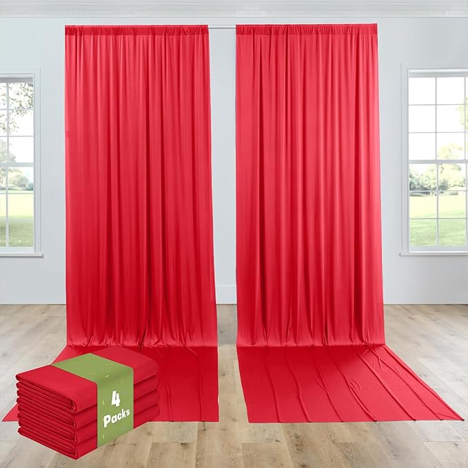 PartyVillage 20ft×15ft ChrismasRed Backdrop Curtain for Wedding Parties, 4 Panels Wrinkle Free 15 FT Long Polyester Photo Backdrop Drapes Back Drop Cloth for Birthday Photography Background