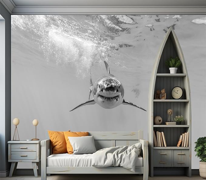 Eierme-Ferocious Great White Shark Mural Wallpaper Peel and Stick 137" x 102"
