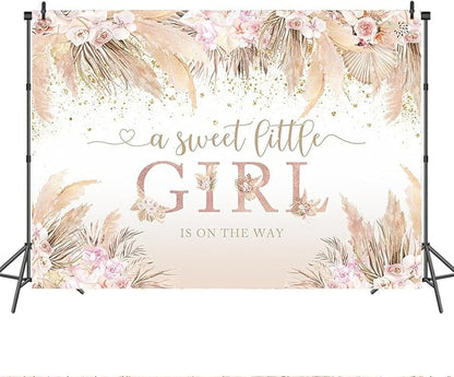 Mocsicka Boho Hello Baby Backdrop Boho Chic Pink Flowers Baby Shower Background Vinyl A Sweet Little Girl is on The Way Party Cake Table Decorations Photo Booth (10x7ft)