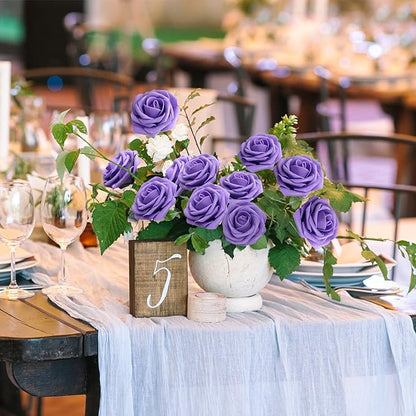 JOYLEX Artificial Flowers Realistic Roses, Real Looking Fake Roses with Stem for DIY Wedding Bouquets Centerpieces Bridal Shower Party Home Romantic Decorations (Purple, Regular 3" - 200pcs)