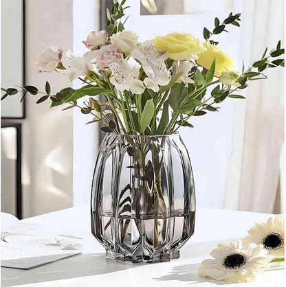 Flower Vase,7.8 inch,GIDARY Thickened Clear Ribbed Glass Vase for Bookshelf,Dinner Table,Indoor Office Desktop,Meeting Room,Home Christmas Day Decoration
