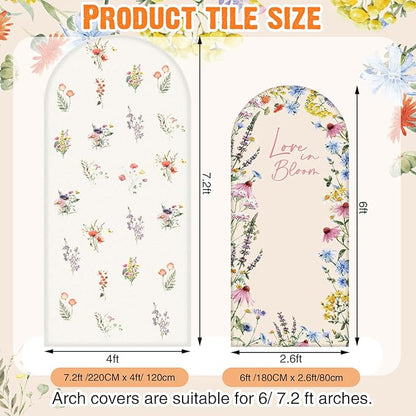 Chunful 2 Pcs Love in Bloom Bridal Shower Decorations 2-Sided Round Top Cute Wildflower Backdrop Arch Cover for Wedding Bridal Bride-to-be Engagement Wedding Party Supplies 6 ft/7.2 ft (Pink)